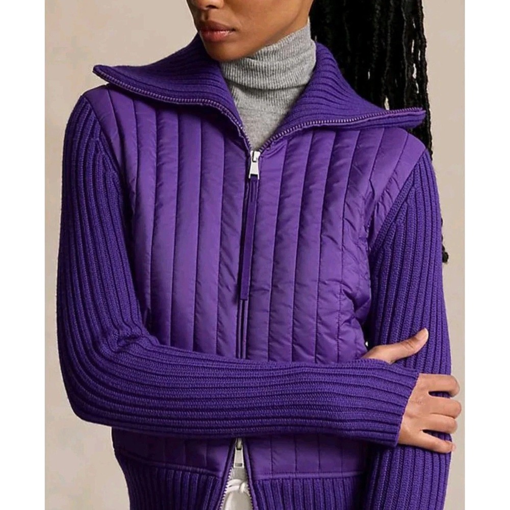 Polo Ralph‎ Lauren Womens Hybrid Merino Wool Funnelneck Jacket Size Small Purple